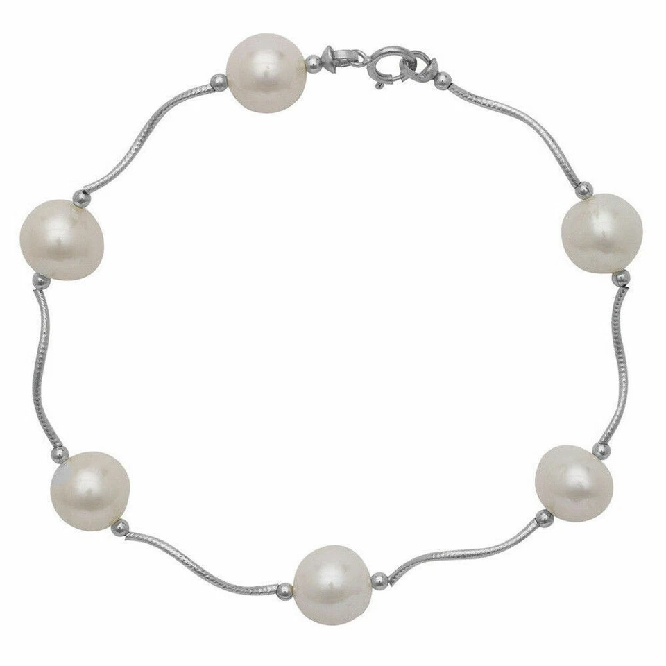 NOVO OURO BRANCO 14K 7 MM 7,5 polegadas pulseira branca de contas de pérolas de água doce  - Imagem 1 de 1