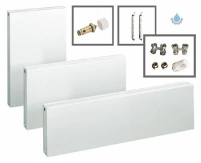 Universalheizkörper Heizkörper Typ 22 Plan inkl. Ventil & Hahnblock‑Set, Weiss - Bild 1 von 4
