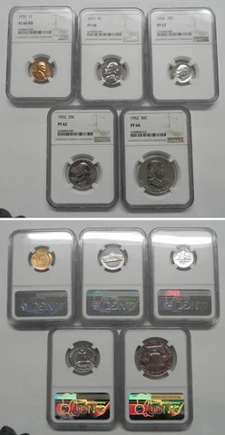 1952 US Mint 5pc Silver PROOF Set NGC PF62 to PF68 Cover