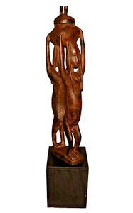 Antique Original Vintage African Life Size Double Figure Carved Statue Sculpture - Picture 1 of 12
