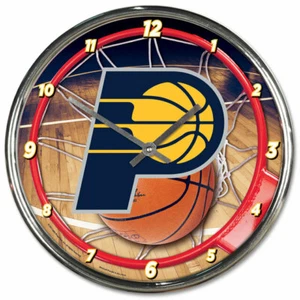 Reloj de pared redondo cromado de 12" NBA Indiana Pacers decoración de cueva para fanáticos - Imagen 1 de 1