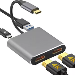 4 in 1 USB 3.0 Docking Station Screen Expansion USB C Hub Type-C to Dual HDMI - Picture 1 of 11