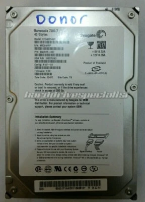 Seagate ST340014AS 40GB SATA Donor Drive P/N:9W2015-007 F/W:3.00 PCB:100336962 - Image 1 of 4