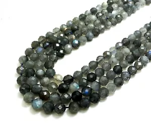 Cuentas redondas facetadas de 6 mm de labradorita arco iris gris natural AAA RNF82A - Imagen 1 de 3