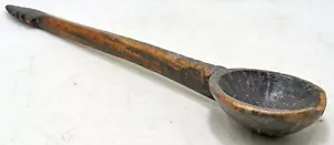 Antique Wooden Long Puja Ritual Oil Spoon Original Old Hand Carved  - Picture 1 of 8