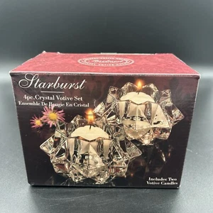 Indiana Glass Starburst Crystal Votive 2 Piece Set Candleholders w/Candles Box - Picture 1 of 10