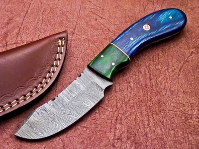HOJA DE ACERO DAMASCO HECHA A MANO PERSONALIZADA, CUCHILLO DE CAZA DE CAMPING, CUCHILLO DESOLLADOR 5528 Foto 1 de 4