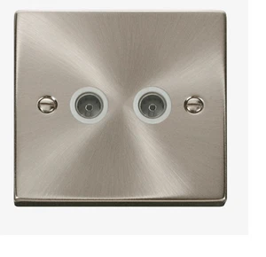 Non-Isolated Coaxial Socket, 2 Gang, Satin Chrome - VPSC066WH - Picture 1 of 1