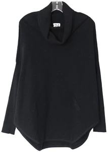 PLANET by Lauren G Black WAFFLE COWL Neck Sweater Top O/S 100% Cotton Pullover - Picture 1 of 7