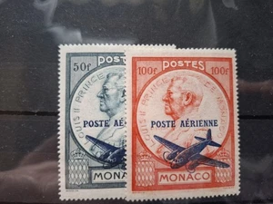 Monaco 1946 Air, ovpt Poste Aerienne set of 2, MNH - Bild 1 von 1