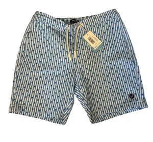 NWT johnnie-O Boy's Swimsuit Trunks Ponce Blue White Striped Palm Trees Sz 8 - Picture 1 of 4