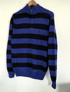 Maglione vintage Chaps uomo blu a righe maglia 1/4 zip pullover preppy rugby M - Foto 1 di 6