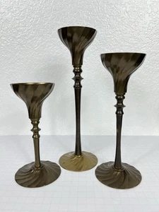 3-Vintage Messing Kelch Stil Spirale Wirbel Kerzenständer Halter Gothic Indien - Bild 1 von 12