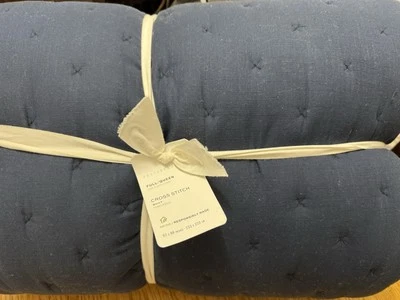 Colcha ponto cruz Pottery Barn azul tamanho completo/rainha nova 92” x 88” - Imagem 1 de 4