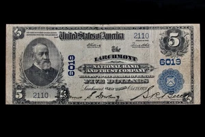 Tough Westchester NY $5 1902 Larchmont NB & TC NY 2110 Charter 6019 plain back  - Picture 1 of 2