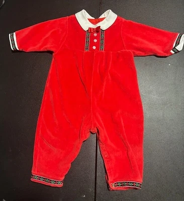 Mameluco vintage de terciopelo rojo navideño para bebés niños talla 6-9 meses Foto 1 de 2