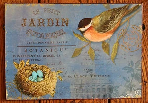 Rustic Accent Home Picture Decor Paris London Bird Nest Eggs Blue Plaque Sign - Picture 1 of 1