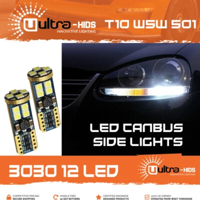 2x T10 501 w5w 12 SMD LED Error Free Canbus Bulbs Pure Bright White Interior - Image 1 of 4