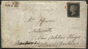 SG2 1d Black MB long letter, used 3 margins at Northwich, Cheshire, large letter - Picture 1 of 1