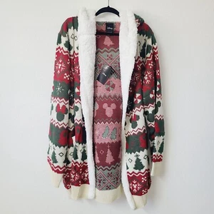 Disney Mickey Mouse Minnie Christmas Fair Isle Sherpa Cardigan Plus Size 4X - Picture 1 of 4