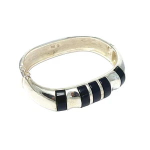 massive Armspange Vintage Armreif schwarzer Besatz Armband 925 Sterling Silber - Bild 1 von 7