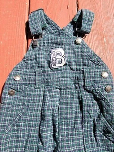 Vintage Bugle Boy Plaid Overalls Toddler Baby 12 Months Green Blue Check Oshkosh - Picture 1 of 5