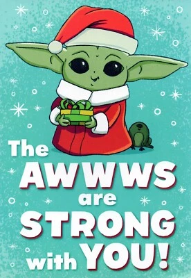 Star Wars Mandalorian CHRISTMAS Card, Cute Baby Yoda by Hallmark + Envelope - Image 1 of 4
