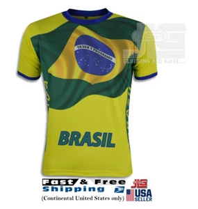 Brazil Tee Jersey Cool Max Polyester soccer Brazil T-Shirts NEW - Picture 1 of 6