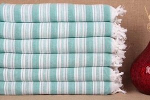 Organic Towel, Bath Towel, Benetton Green Peshtemal, Striped Peshtemal, 40"x71" - Picture 1 of 9