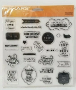 New ! Fiskars 25 Clear Stamps "Birthday Wishes" #104570-1001 - Picture 1 of 2