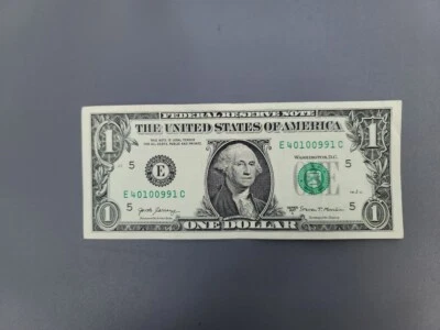 BIRTHDAY NOTE FANCY SERIAL NUMBER ONE DOLLAR BILL JANUARY 4, 1990 E40-10-0991C - Image 1 of 4