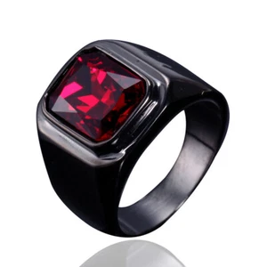 21 Colors Stone Jewelry Ring Silver Gold Black Wedding Party Band Mens Size 7-13 - Picture 1 of 27