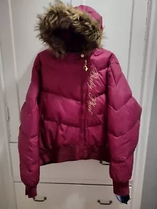 Neu mit Etikett seltene Vintage Baby Phat Daunen gefütterte Jacke Kunstfellbesatz Kapuze Fuchsia Größe 4X - Bild 1 von 8