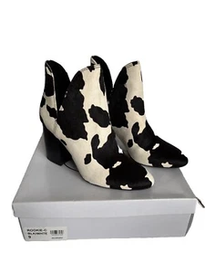 Steve Madden Rookie Black White Cow Print Calf Hair Ankle Booties Women's Size 9 - Picture 1 of 11