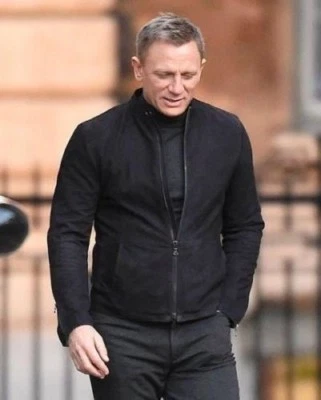 James Bond Spectre 100% Genuine Lamb Black Suede Leather Jacket With Two Way Zip - Image 1 of 4