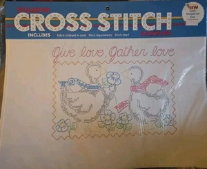 Vintage Bucilla Stamped Cross Stitch Sampler "Give Love Gater Love" - Picture 1 of 2