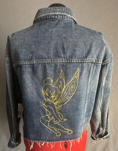 No Boundaries, Distressed Denim Cropped Jean Jacket Tinker Bell Graphic Added XL - Picture 1 of 17