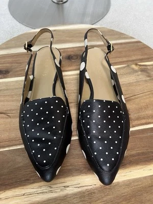 TALBOTS SHOES Black Polka Dot Slingback Pointed Toes Women's 8 - Image 1 of 4