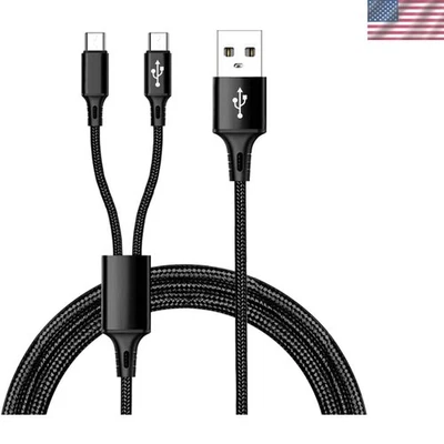 Нейлоновый плетеный 6-футовый кабель-разветвитель USB C — заряжайте 2 устройства на 2,4 А одновременно - Изображение 1 из 2