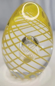 Art Glass Egg Yellow Spiral Swirl Controlled Bubble Paperweight 2.75" - Picture 1 of 5