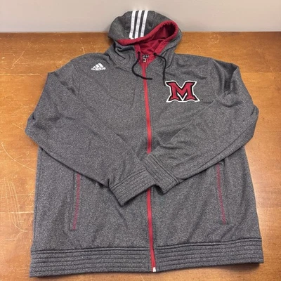 Miami RedHawks Jacket Mens Extra Large Gray Full Zip Long Sleeve Hoodie Adidas - Image 1 of 4