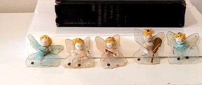 5 enfeites de anjo de Natal vintage presente gravata em tule fiado algodão chenille limpadores de cachimbo - Imagem 1 de 4