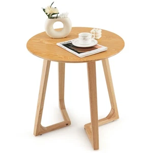 24" Round Side Table Solid Rubber Wood End Table Beside Sofa&Bed for Small Space - Picture 1 of 12