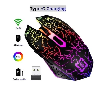 2.4G Wireless RGB Gaming Mouse Rechargeable LED Back-light Silent Ergonomic Mice - Image 1 of 4