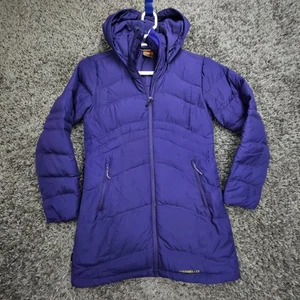 Merrell Goose Down Parka Jacket Womens Small Purple W/ Hood - Picture 1 of 11