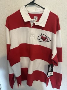 Men’s Large Kansas City Chiefs ‘47 BRAND Long Sleeve Rugby Polo Shirt NWT 🔥 Red - Picture 1 of 4