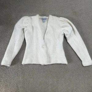 Vintage Bergdorf Goodman Damen kleine Cropped Strickjacke Lammwolle Angora creme elfenbein - Bild 1 von 7