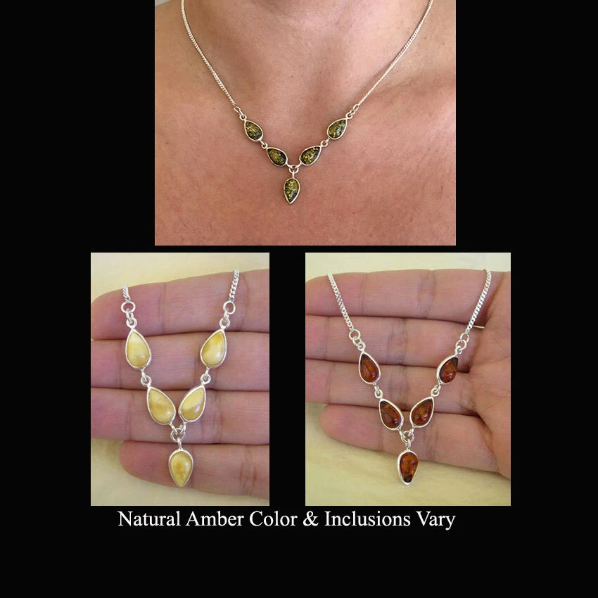 COLLAR GARGANTILLA HECHA A MANO ÁMBAR CARAMELO VERDE MIEL BÁLTICO PLATA ESTERLINA Foto 1 de 1