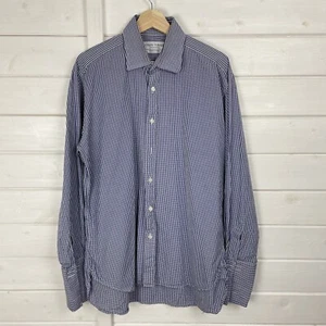 JOSEPH TURNER Shirt Mens Size 16 Collar Blue White Check Cotton Long Sleeve - Picture 1 of 11