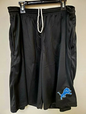 0725 DETROIT LIONS Vintage Polyester Jersey SHORTS Pockets BLACK New Cover